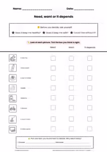 Free wants VS needs teaching resources