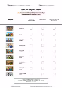 How Do Helpers Help categorisation worksheet sorting community helpers into three groups