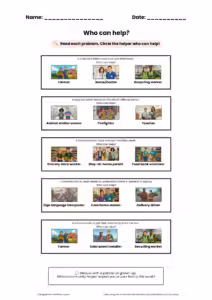 Who Can Help scenario worksheet choosing the right community helper