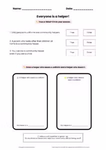 Everyone Is a Helper true or false community helpers worksheet