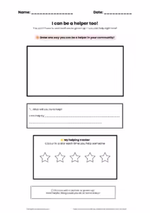 I Can Be a Helper Too worksheet with star tracker for kids