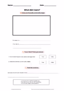What Did I Learn community helpers wrap-up worksheet