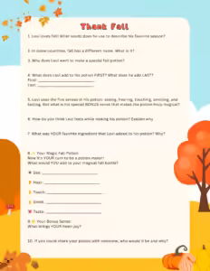 Free Thank Fall reading comprehension and SEL worksheet preview