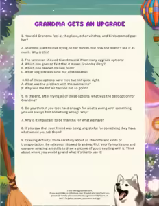 Free Grandma Gets an Upgrade reading comprehension and SEL worksheet preview