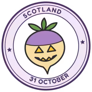 Scotland Halloween passport stamp with a neep lantern