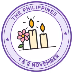 Philippines Undas passport stamp with candles and a flower