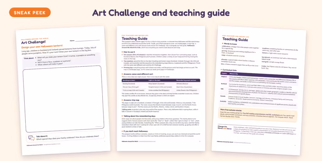 Halloween around the world Art Challenge and teaching guide pages